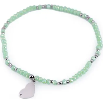 Náramek Náramek s broušenými korálky z nerezové oceli - srdce - 3 mint