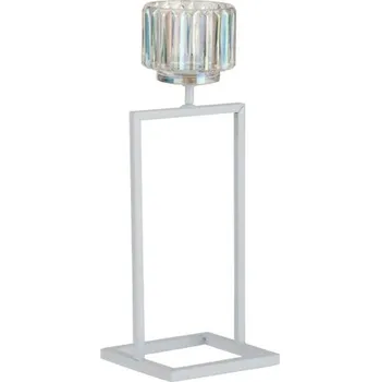 Svícen Bílý kovový svícen na 1 svíčku Glass - 12*11*31 cm