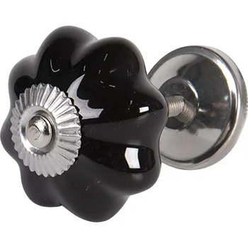 Dveřní kování Černá keramická úchytka květina lesk - Ø 4 cm