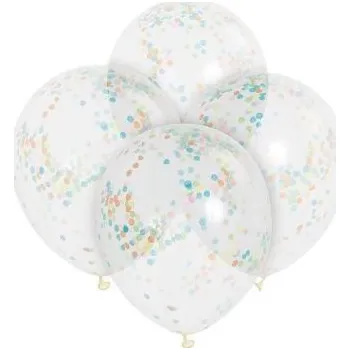 Balónek BALÓNKY 30 cm - průhledné s barevnými konfetami - 6 ks