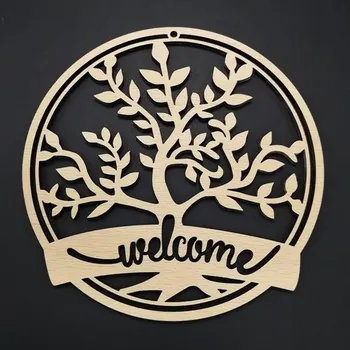 Dekorativní magnet AMADEA Dřevěný obrázek k vymalování strom v kruhu - welcome, průměr 17 cm