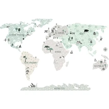 Samolepící dekorace ELIS DESIGN KOPKO MAPA SVĚTA samolepka na zeď barva: tropická, Velikost: S (malá)