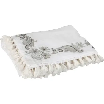 Přehoz na lůžko Krémový bavlněný pléd Moroccan s třásněmi - 130*180 cm