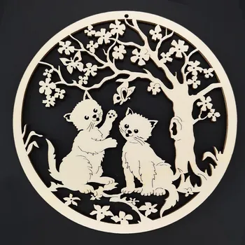 Dekorativní magnet AMADEA Dřevěný obrázek k vymalování kočky v kolečku , průměr 19 cm