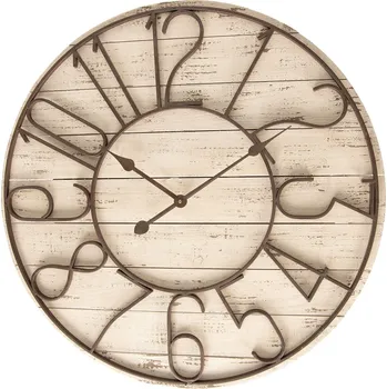 Hodiny Dřevěné hodiny s kovovým ciferníkem - Ø 72*7 cm / 2*AA