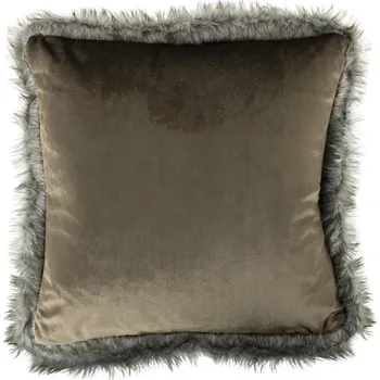 Dekorativní polštářek Taupe sametový polštář lemovaný kožešinou Copp - 45*45*10cm