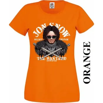 levne damske tricko jon snow hra truny Barva: Orange - oranžová, Výstřih: Kulatý výstřih kolem krku, EU dámská velikost: eu 34/36 (dívčí prodloužená 122) viz tabulka velikostí