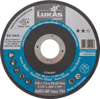 Brusný kotouč Řezný kotouč LUKAS 115x0,8 mm A60Z-BF INOX