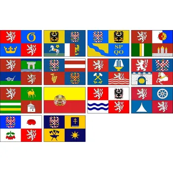 Vlajka Komplet samolepek vlaječek krajů ČR - 6 x 4 cm