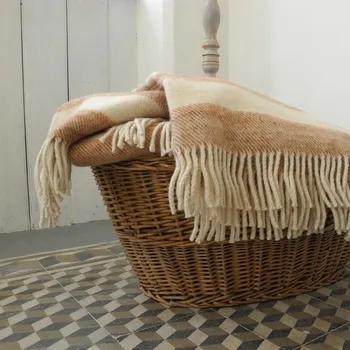 deka Vlněná přikrývka/deka bežovo-hnědý pruh 135x200cm