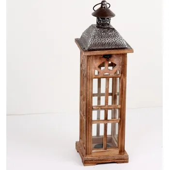 Lucerna Lucerna dřevěná hnědá s kovovou stříškou střední