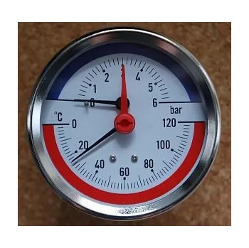 Termomanometr (sdružený tlakoměr s teploměrem) pr.80mm, zadní G1/2", rozsahy 0-120°C/0-6 bar
