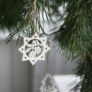 Vánoční ozdoba Závěsná dřevěná ozdoba na stromeček hvězda s baňkami 6cm (sada 6ks)