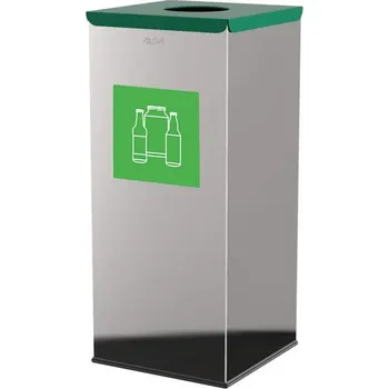 Odpadkový koš Koš EKO SQUARE na tříděný odpad, objem 60 l, nádoba nerezová, víko zelené (sklo barevné)