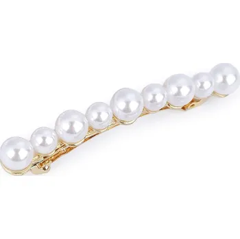 Francouzská spona do vlasů s perlami a broušenými kamínky - 3 perlová zlatá