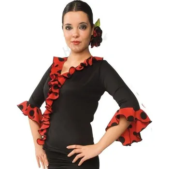 Happy Dance,Flamencový vázací vršek s kanýry E4290, černá / červený volán s puntíky 44