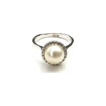 Prsten Prsten z bílého zlata s perlou a zirkony Pattic 3,65g BV500401W-54
