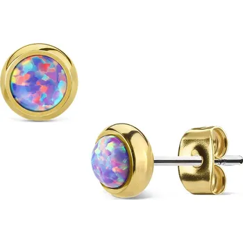 Náušnice Šperky4U Zlacené ocelové náušnice s fialovými opály - OPN1419-OP38