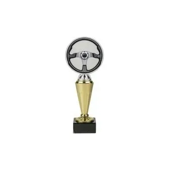 Trofej ve tvaru volantu - Výška: 16cm Barva: Zlatá Text: Žádný