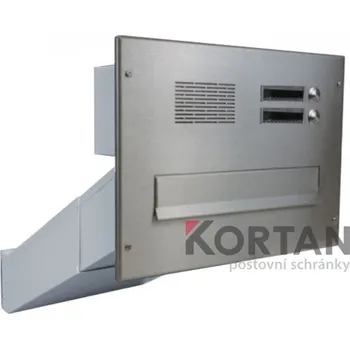 Poštovní schránka 1x poštovní schránka D-042 šikmá k zazdění do sloupku + čelní deska s 2x zvonkem a HM ABB - NEREZ