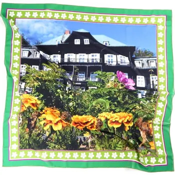 Šátek HEDVA ČESKÝ BROKÁT Šátek PESh 525 70x70 tisk KARLOVA STUDÁNKA Barva: zelená