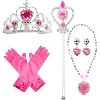 Karnevalový doplněk Sada Frozen 5ks / set Frozen Elsa 5ks růžový - čelenka, hůlka, rukavice, náušnice, náhrdelník