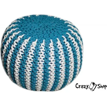 Sedací pytel Pletený puf CRAZYSHOP TWIN, tyrkysovo-bílá (ručně pletený)