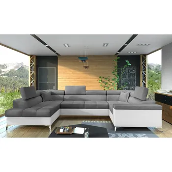 Sedací souprava Rozkládací rohová sedačka MATHEO tmavě šedá / bílá