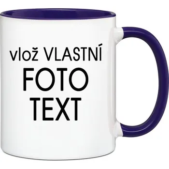 Hrnek s Vaší fotkou barevný vnitřek a ucho - Pro praváka / Modrá tmavá