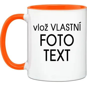 Hrnek s Vaší fotkou barevný vnitřek a ucho - Pro leváka / Oranžová