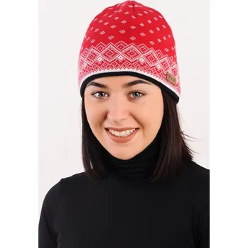 Čepice R-JET Červená dámská zimní pletená čepice s žakárovým vzorem