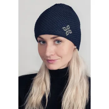 Čepice R-JET Černá dámská zimní pletená čepice s kamínky