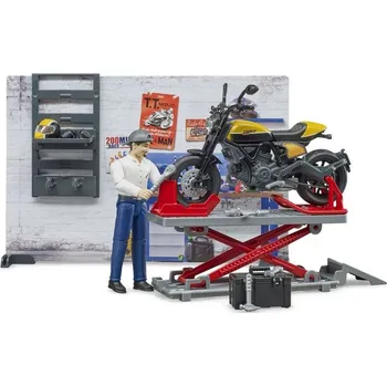 autíčko Bruder Bworld 62102 Motodílna s figurkou mechanika a motorkou
