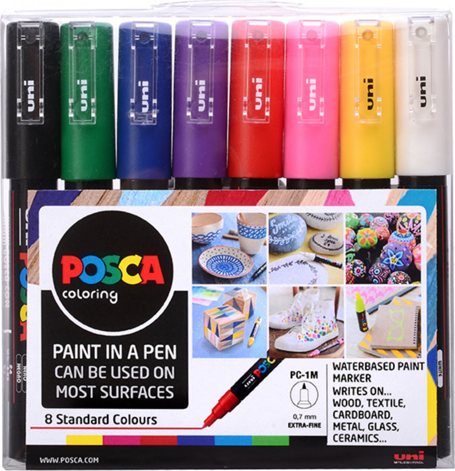 UNI PC-1M POSCA Sada Akrylových popisovačů 0,7-1 mm [8 ks] - mix barev