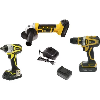 AKU BEZUHLÍKOVÁ SADA 18 V - BRUSKA, VRTAČKA A RÁZOVÝ UTAHOVÁK