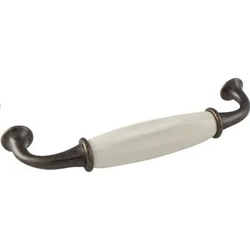 Nábytkové kování Úchytka Nysa, rozteč 128 mm, šířka 145 mm, keramika/ZN slon.kost/bronz