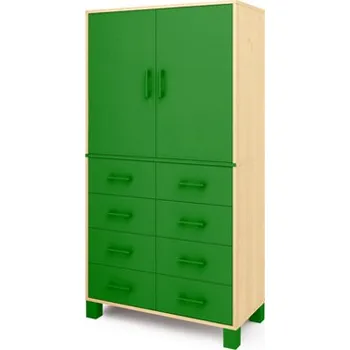 Šatní skříň Vysoká skříň ORZE se zásuvkami a dvojicí dveří (více barev) Zelená Buk