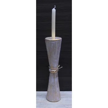 Svícen Dřevěný svícen 30cm - patina zlato bílá