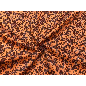 Bavlněný satén kávová zrna na rezavé - Vzor od Mamtex.cz