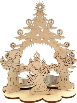 Vánoční svícen Amadea Dřevěný svícen strom s andílky 20 cm