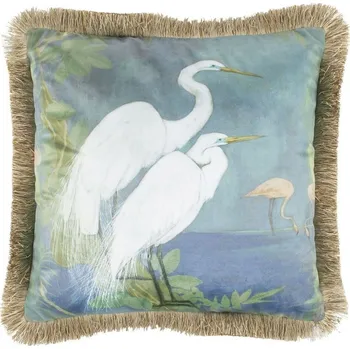 Dekorativní polštářek Sametový polštář bílé volavky se zlatými třásněmi Frill - 45*45*10cm