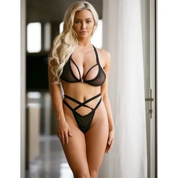 Dámský erotický kostým PRÁDLO S PÁSKY PRŮSVITNÁ PODPRSENKA + TANGA – 74193234