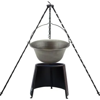 Kempingové nádobí Železný kotlík 20 L (0,75 mm) + chránič plamene (Ohnisko) 43 cm + klasická ocelová trojnožka 1,2 m