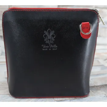 Kabelka Vere Pelle Kožená malá dámská crossbody kabelka Diva Černo červená Barva: Černo červená