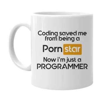 Žertovný předmět Coding saved me from being a pornstar - hrnek- Tričkový.cz