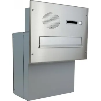 Poštovní schránka 1x poštovní schránka F-041 k zazdění do sloupku + čelní deska s 1x zvonkem a HM URMET - NEREZ / šedá
