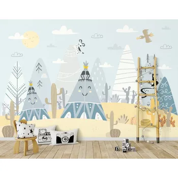 Tapeta TAPETA NA ZEĎ HORY TEEPEE KAKTUSY