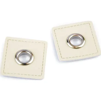 Průchodka s koženkovým čtverečkem k našití, průvlek 8 mm, barva 1 krémová světlá nikl