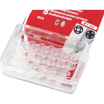 Plastové patentky / stiskací knoflíky Ø7-15 mm, barva 1 (7 mm) transparent