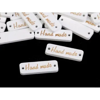 Dřevěný štítek Hand made 10x30mm, bílá 750043